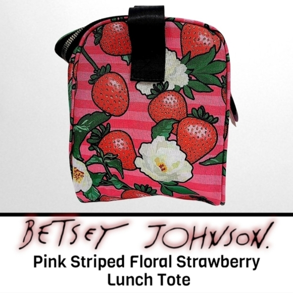 Betsey Johnson Pink Strawberry Insulated Lunch Tote - Picture 7 of 9